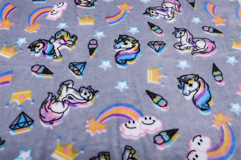 Double-sided unicorn diamond crown rainbow printed flannel fleece