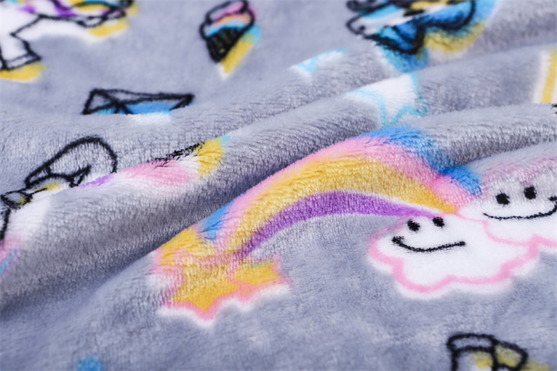 Double-sided unicorn diamond crown rainbow printed flannel fleece