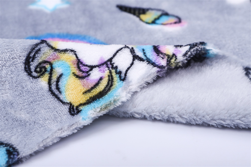 Double-sided unicorn diamond crown rainbow printed flannel fleece